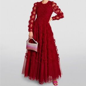 Needle and Thread Long-Sleeve Red Evelyn Gown - Brand New w/ tags